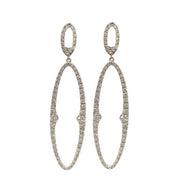 18K White Gold Diamond Elongated Oval Drop Earrings